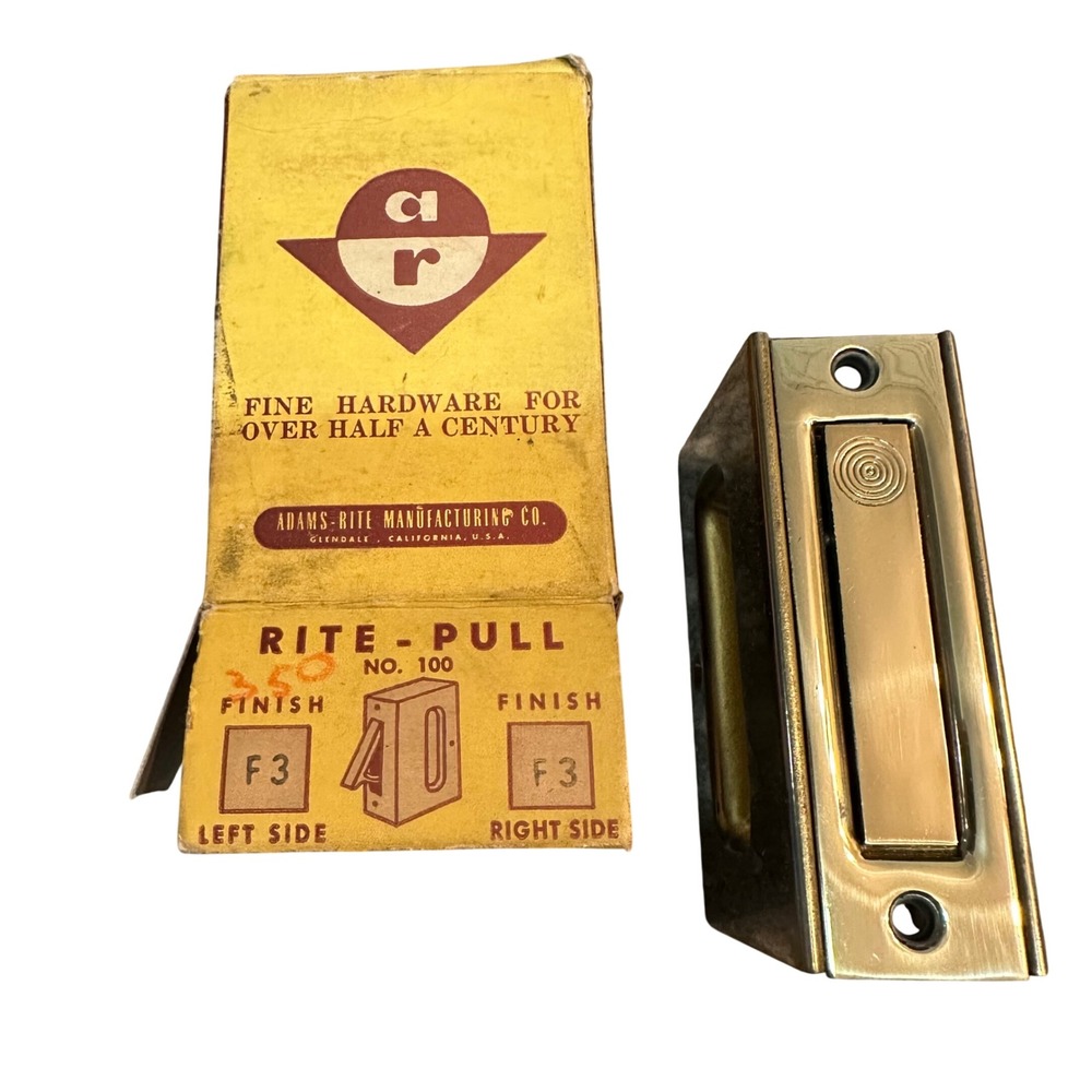 Adams-Rite Pull No 100 Brass Finish Left Right Pocket Door Hardware Vintage NOS